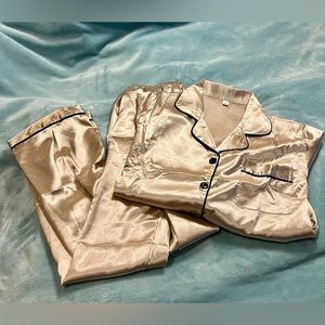 Long Pj Set Button Down Satin Two-Piece